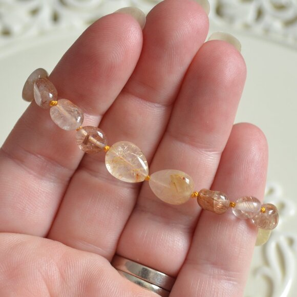 Hand Knotted Golden Rutilated Quartz Gemstone Bracelet in Rose Gold - Picture 10 of 11